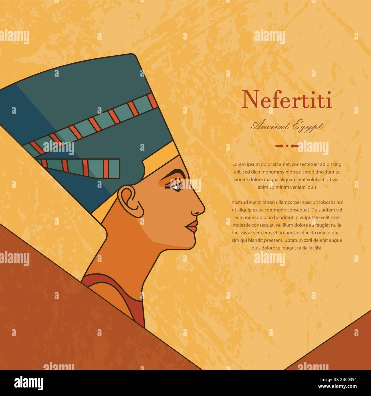 A template with the queen of Egypt Nefertiti in profile with a place ...