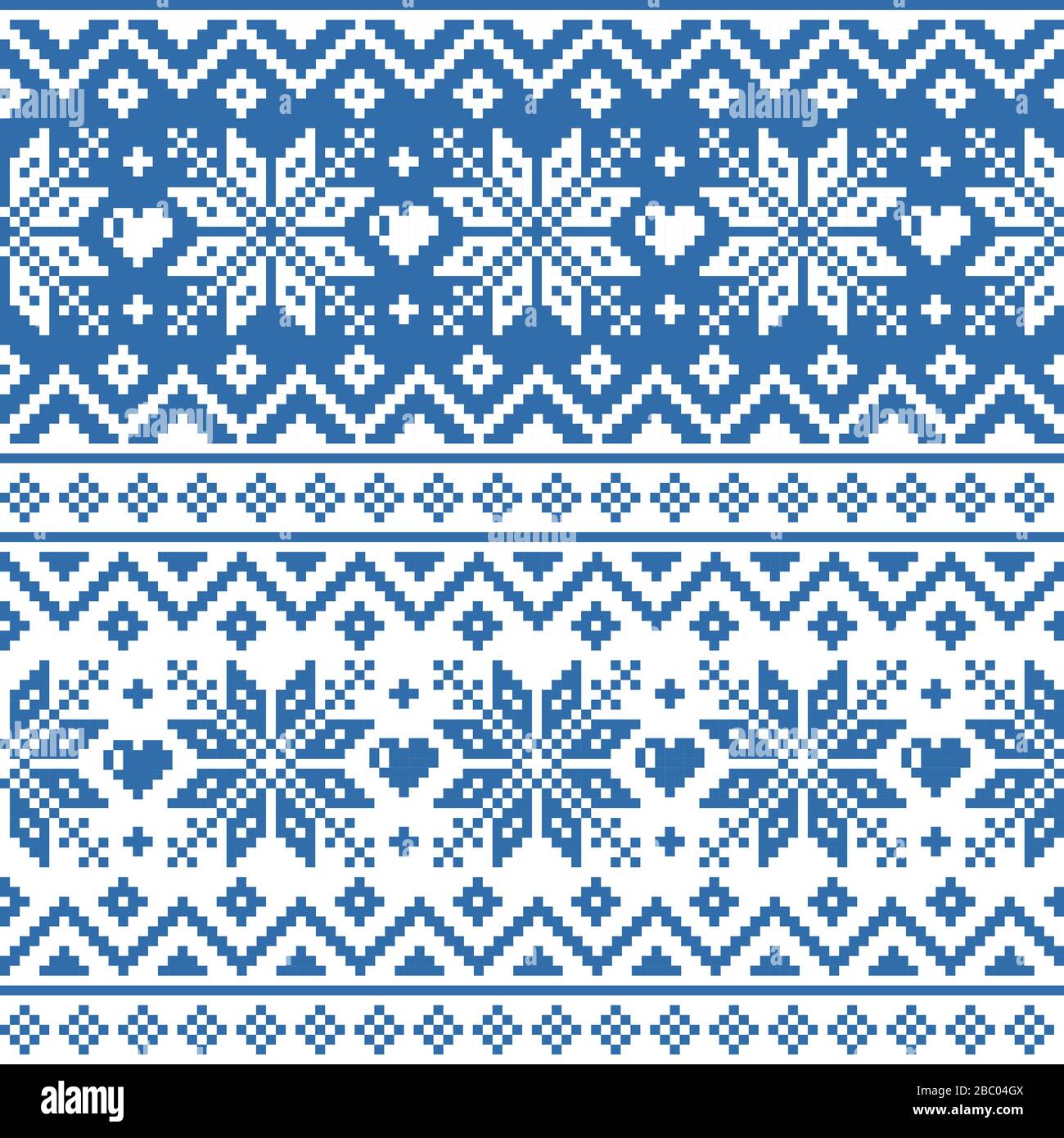 Winter, Christmas Fair Isle style traditional knitwear vector seamless geometric pattern with snowflakes, hearts Stock Vector