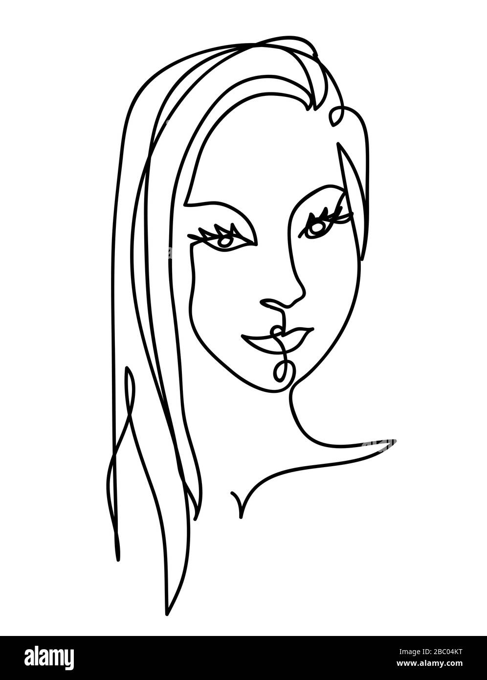 One continuous line drawing art portrait for beauty salon banner. Stock Vector