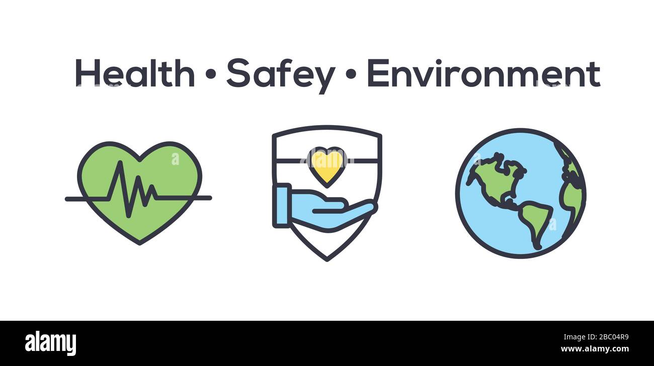 Health Safety and Environment Icon Set  w medical, safety, and leaves icons Stock Vector