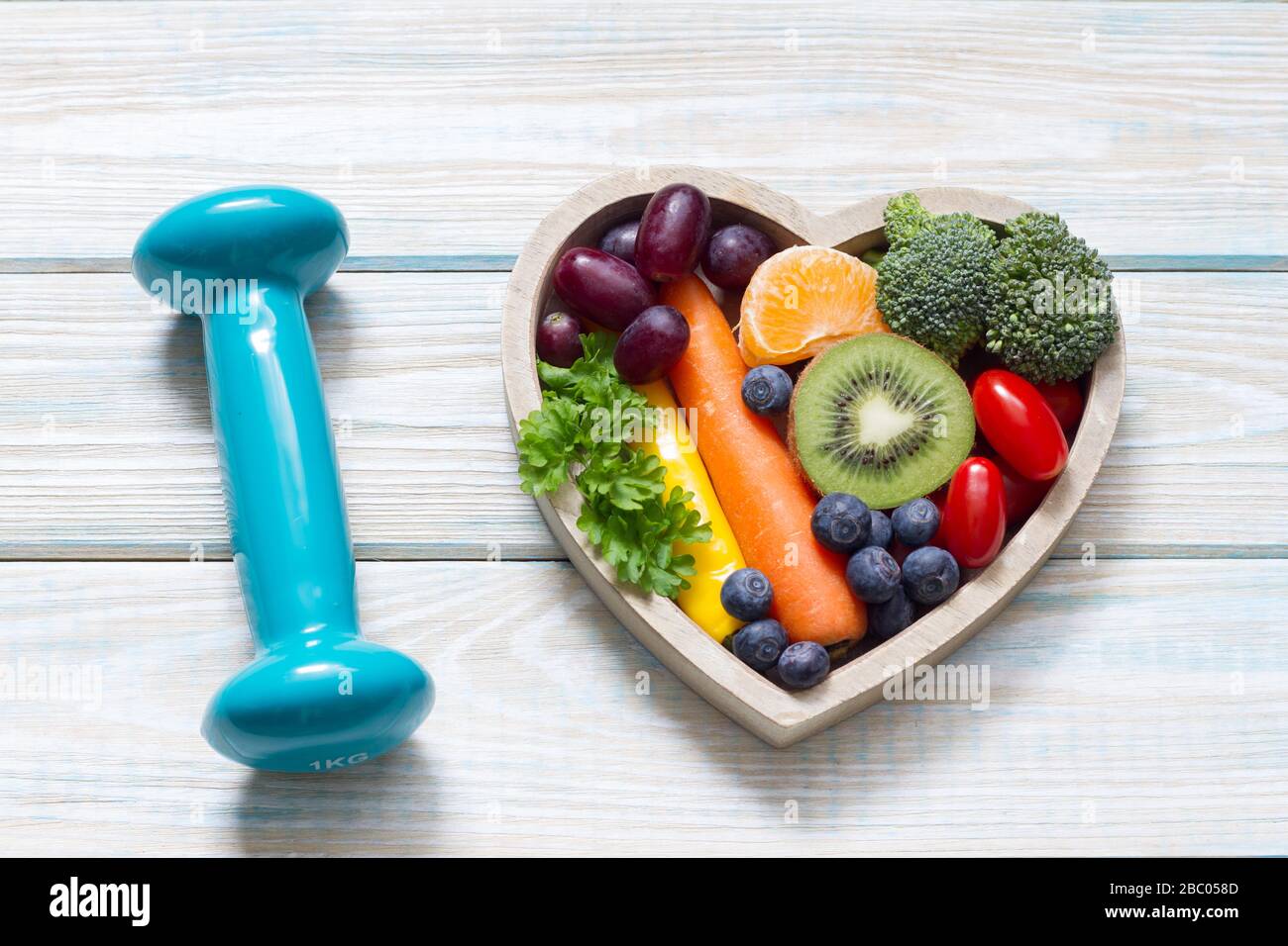 Health food in the heart and sport diet nutrition concept Stock Photo