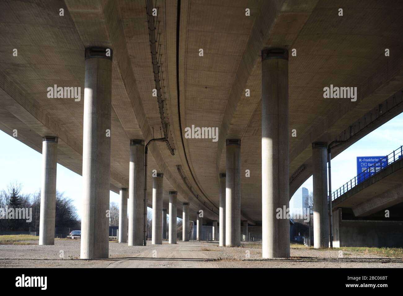 Open space under the bridge of the A9 (Nuremberg motorway) in Munich Freimann. [automated translation] Stock Photo