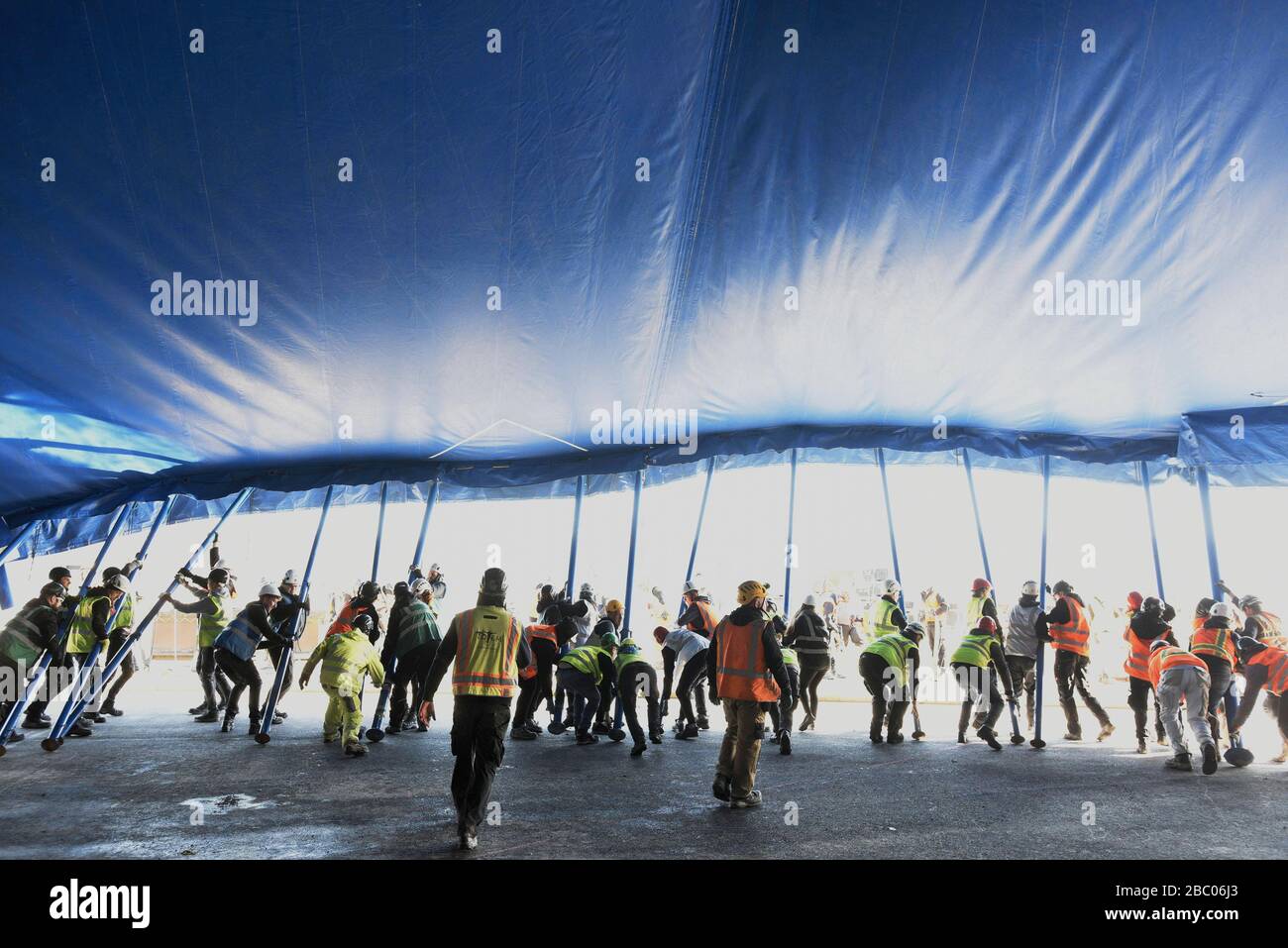 Cirque du Soleil sets up its circus tent for the show "Totem" on Munich's Theresienwiese. [automated translation] Stock Photo