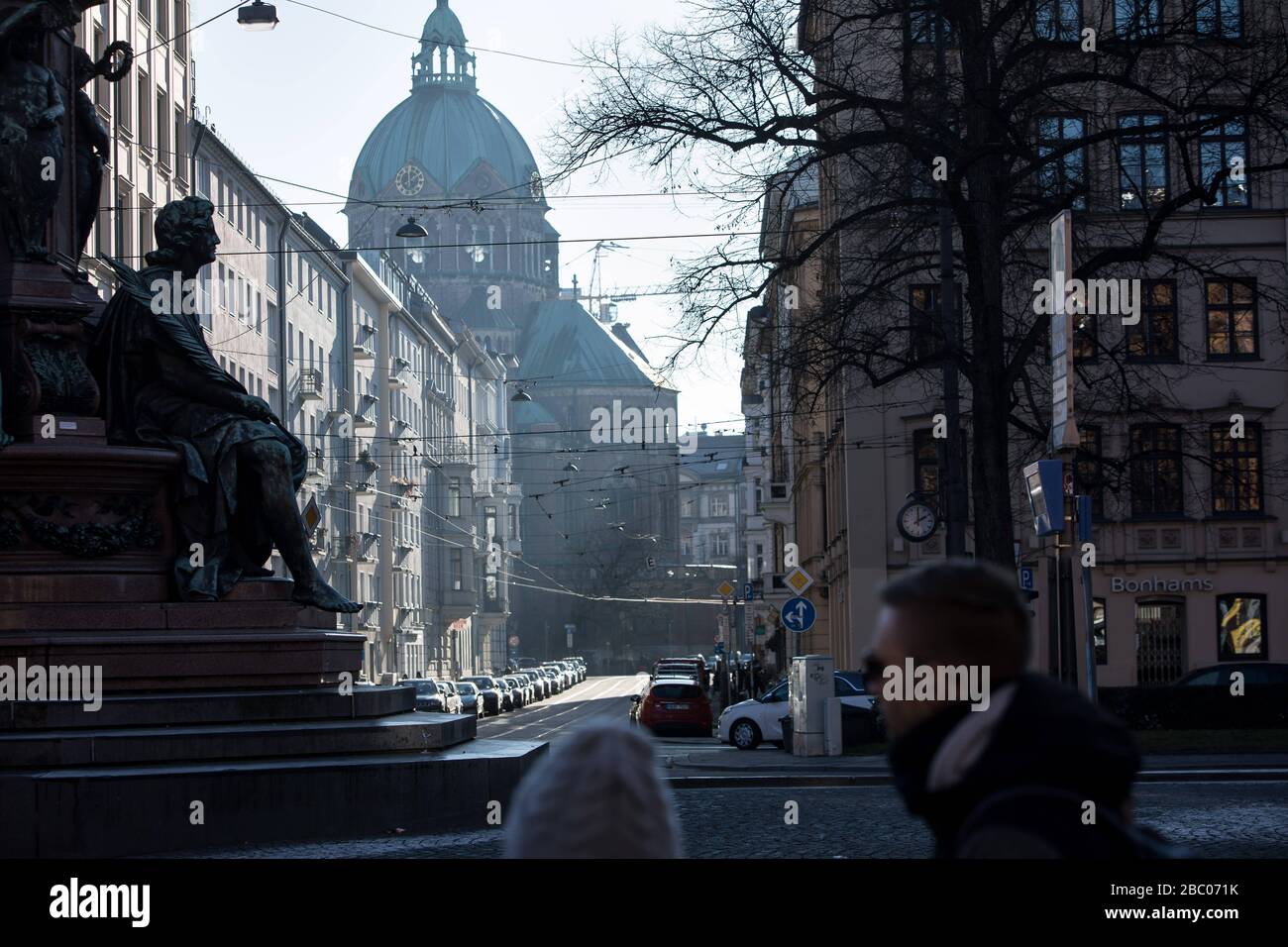 Munich city centre with the Maxmonument and the Lukaskirche in ...