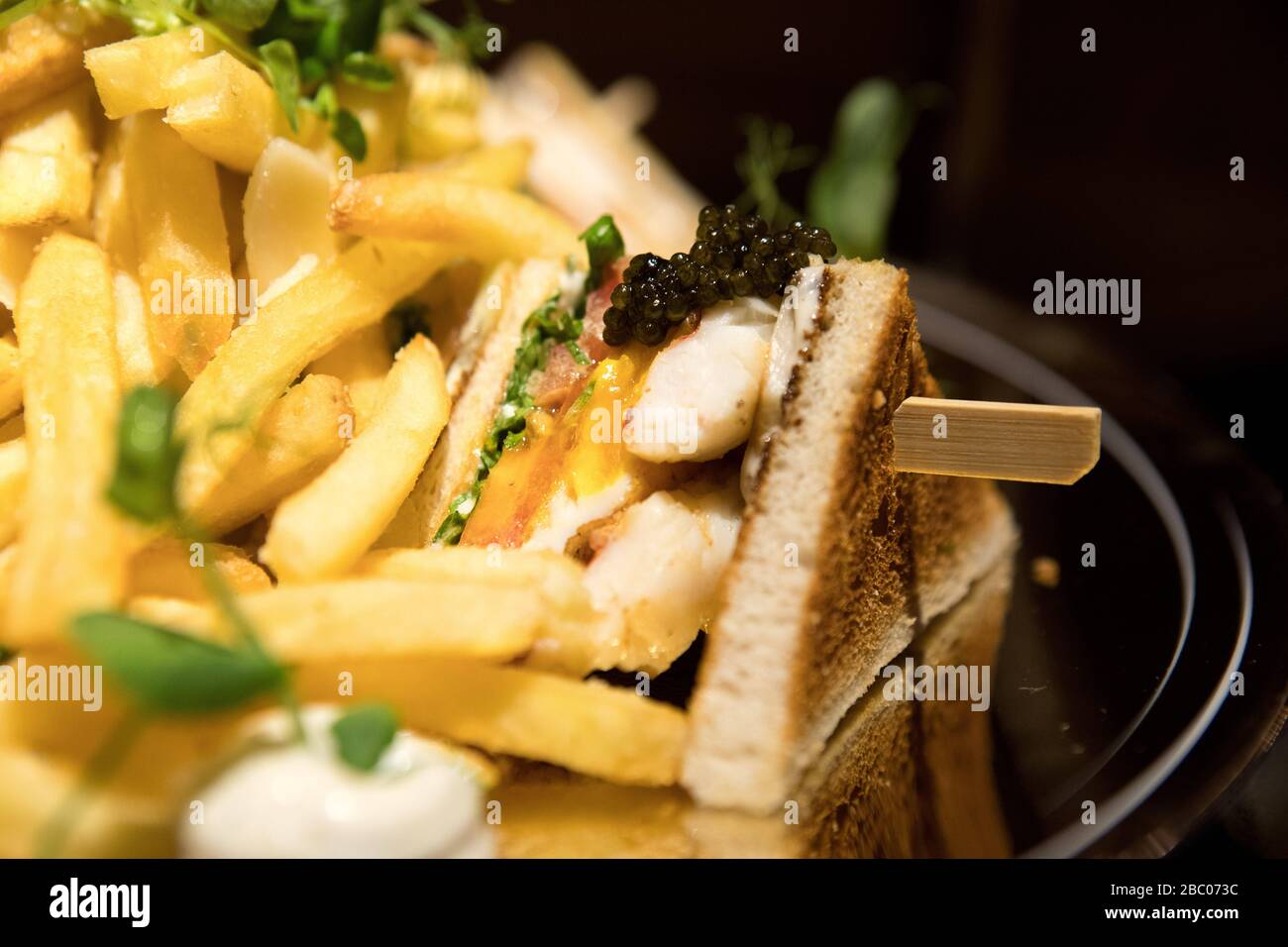 Munich's most expensive club sandwich (with lobster, caviar and truffles) is available at the Jahreszeitenbar in the Hotel 'Vier Jahreszeiten' on Maximilianstraße. [automated translation] Stock Photo