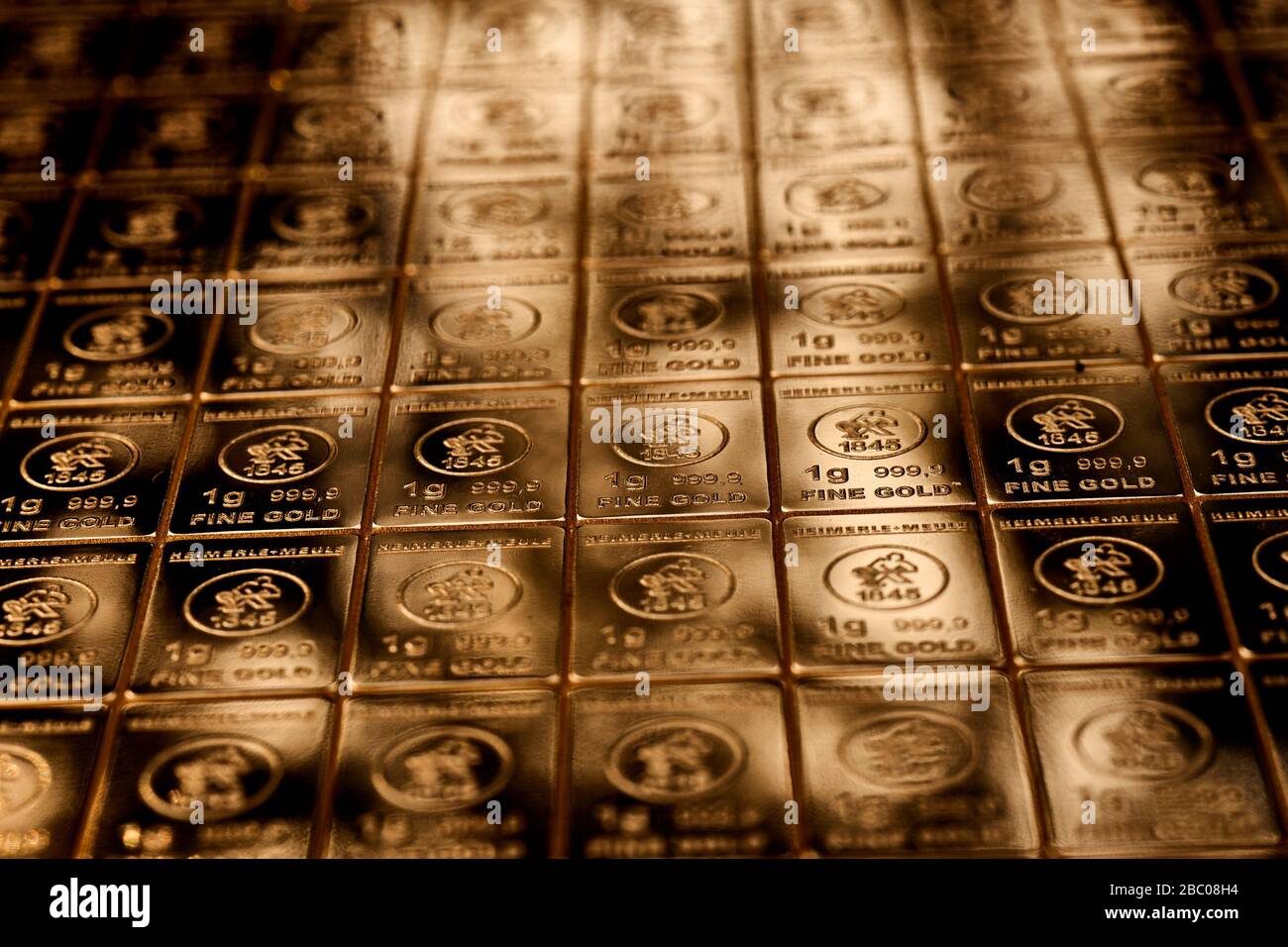 Table of 1-gram pieces of 999 pure fine gold, Stock Photo