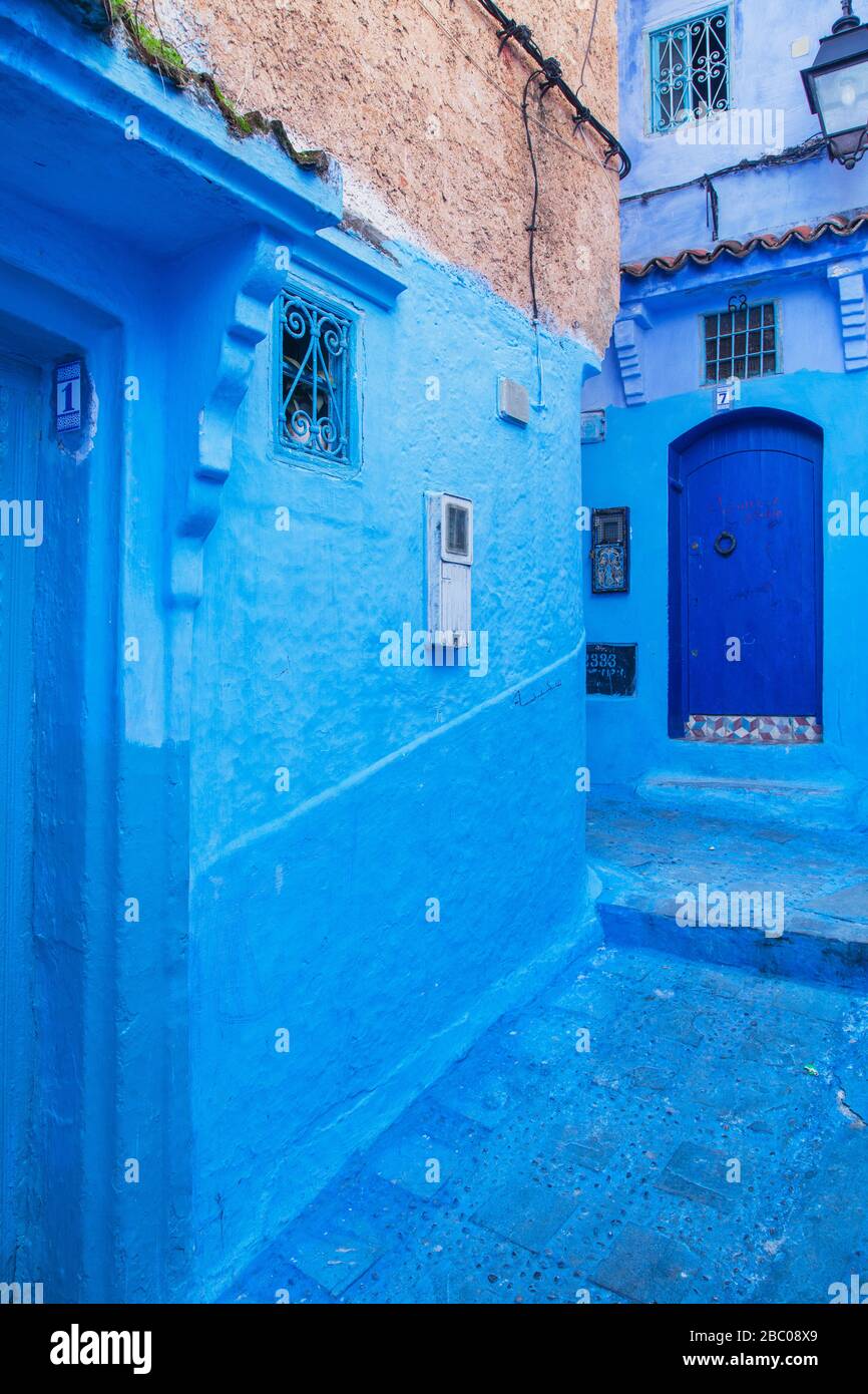 Chefchaouen, Morocco: traditional blue painted walls in the medina Stock Photo