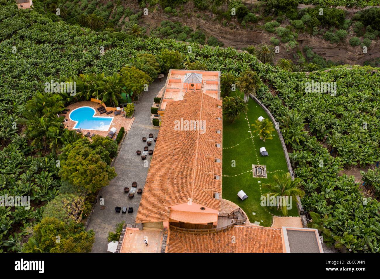 Spain, Canary Islands, Gran Canaria, Arucas - Hotel Rural La Hacienda Del  Buen Suceso. Located right in the middle of 50 hectares of banana trees, th  Stock Photo - Alamy