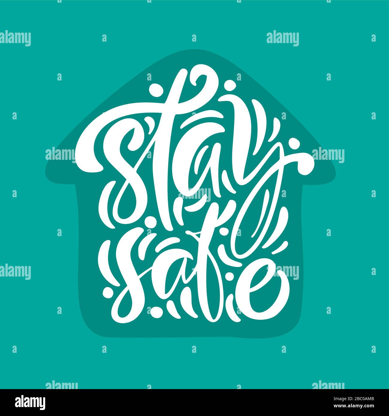 Stay safe logo vector calligraphy lettering white text in form of house