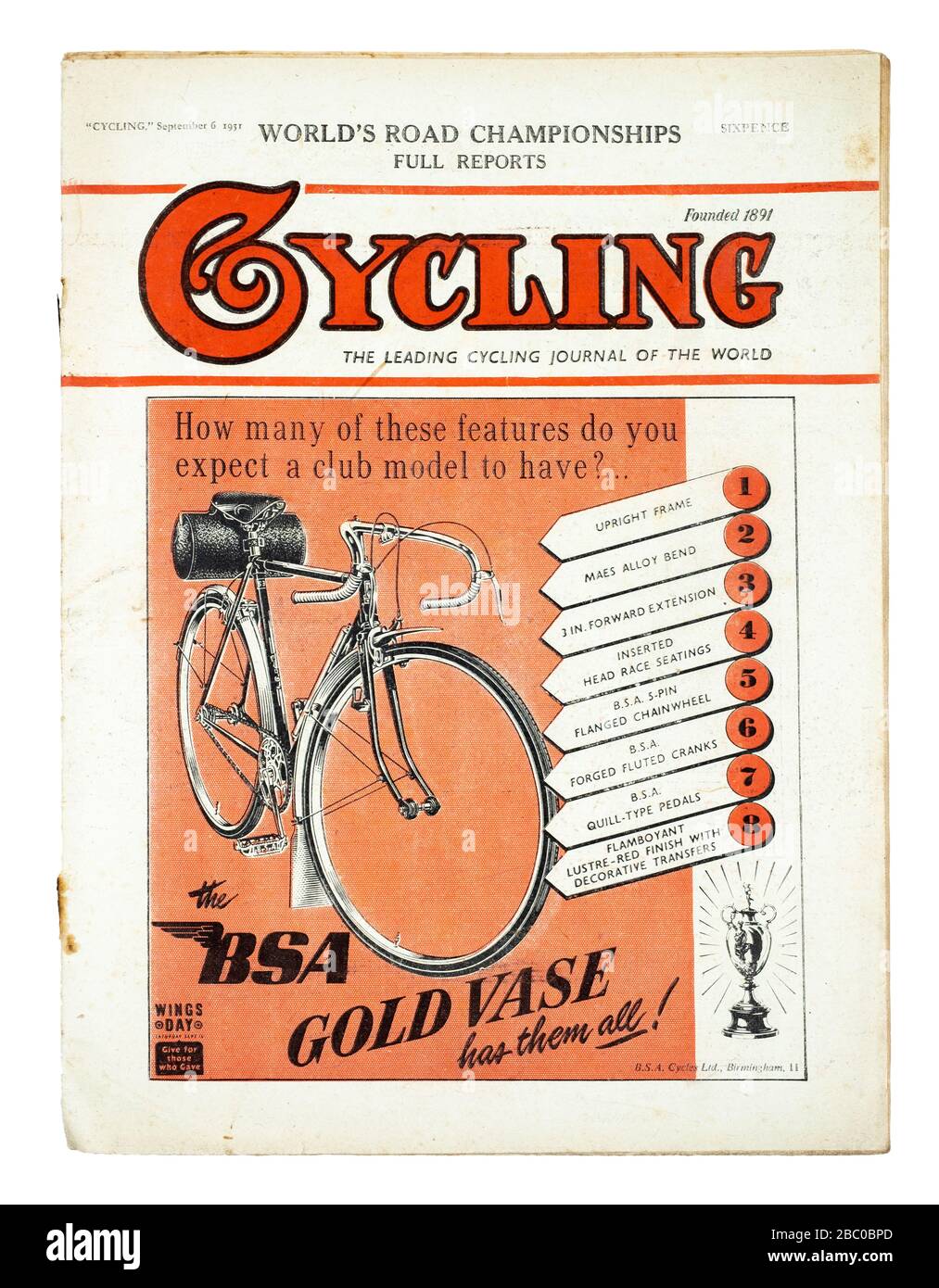 Vintage British 'Cycling' magazine from September 1951 Stock Photo
