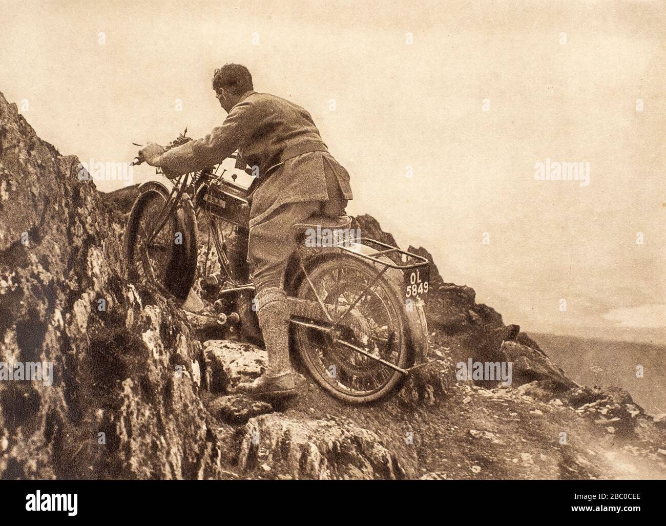 'Up Snowdon by Motorcycle' sales brochure illustration from 1924 for B.S.A. Cycles Ltd Stock Photo