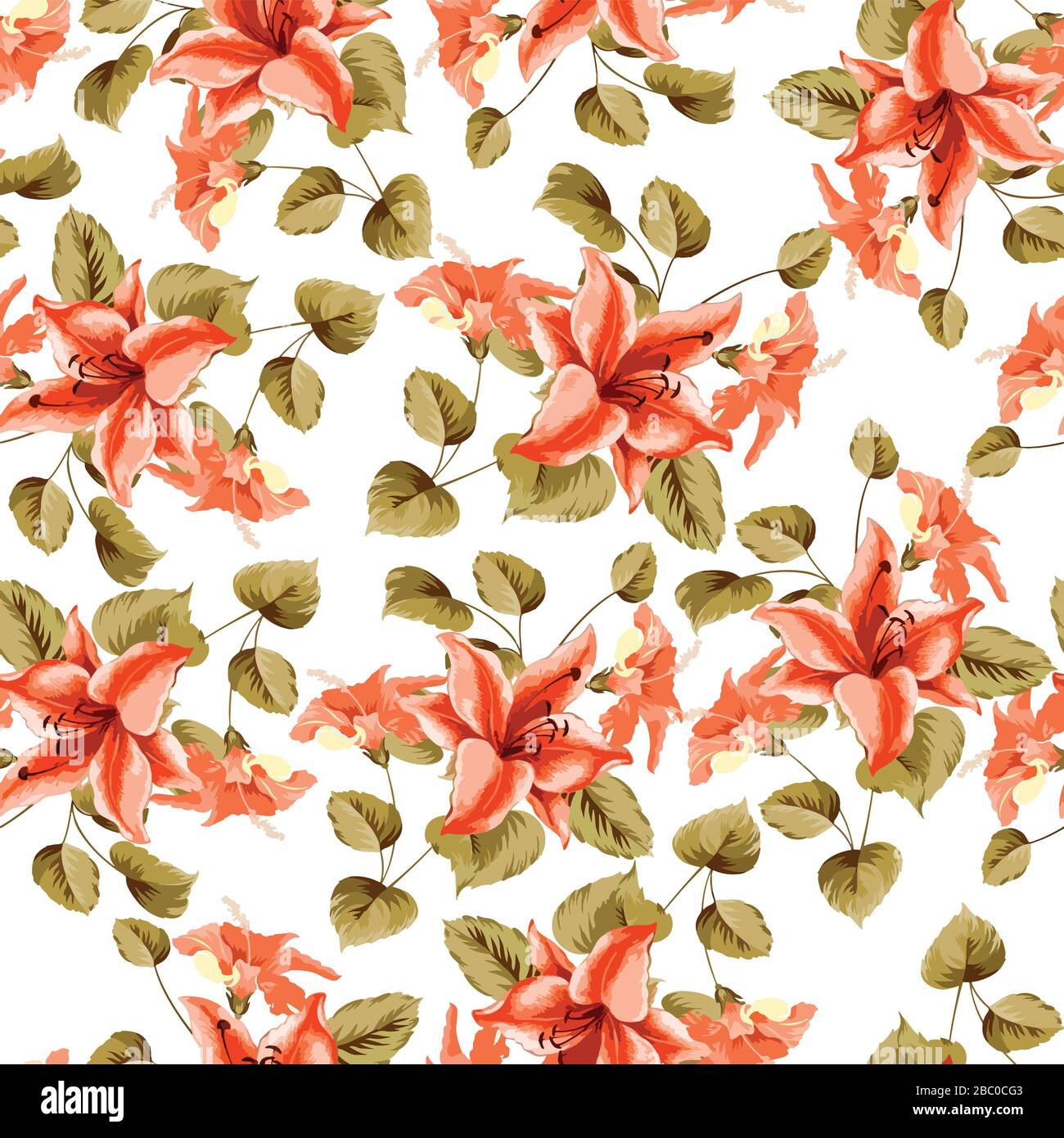 abstract flower branches and leaves design seamless pattern print Stock Photo