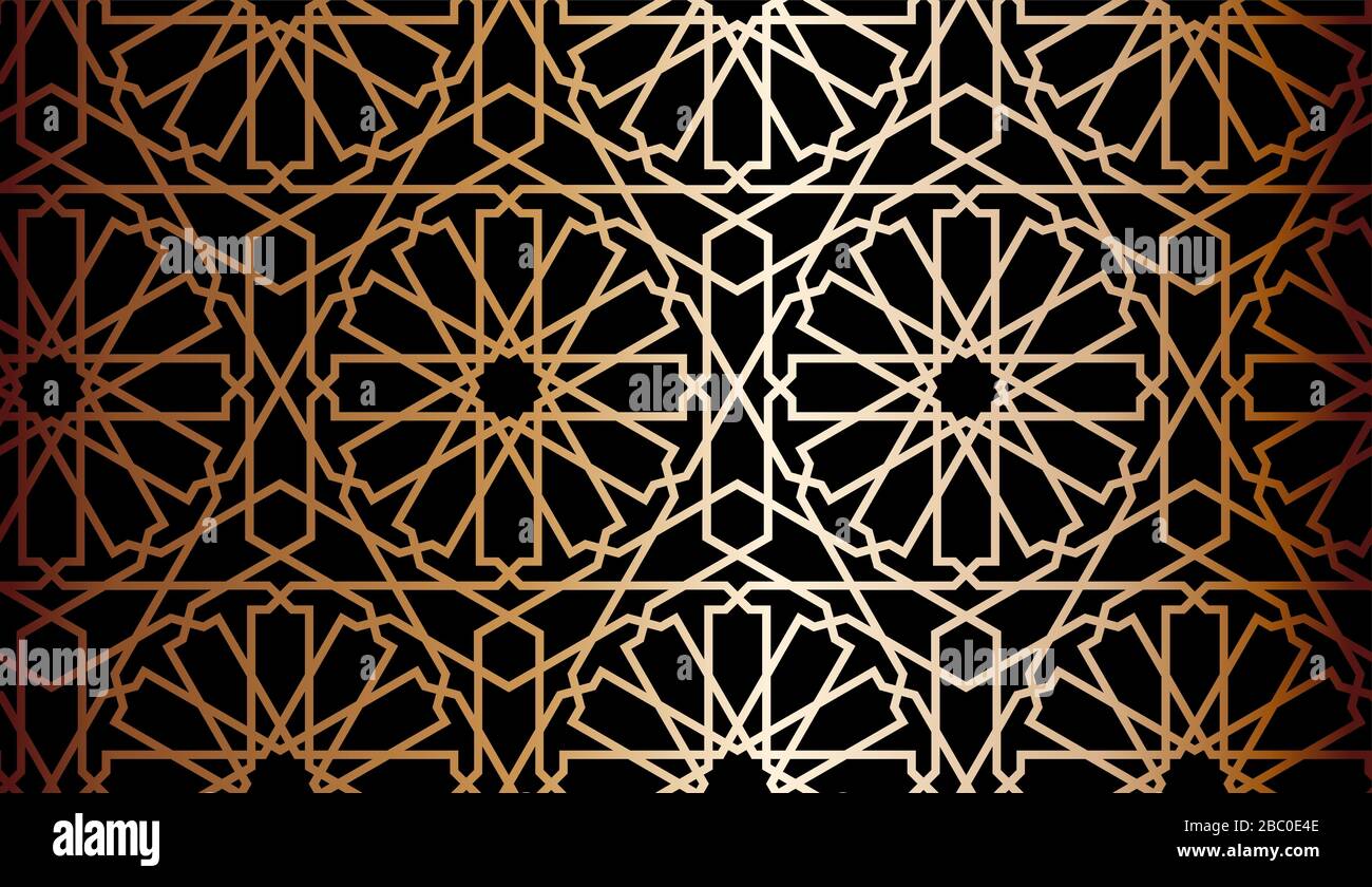 Black and gold arabic vector pattern, background, texture, wrapping. Stock Vector