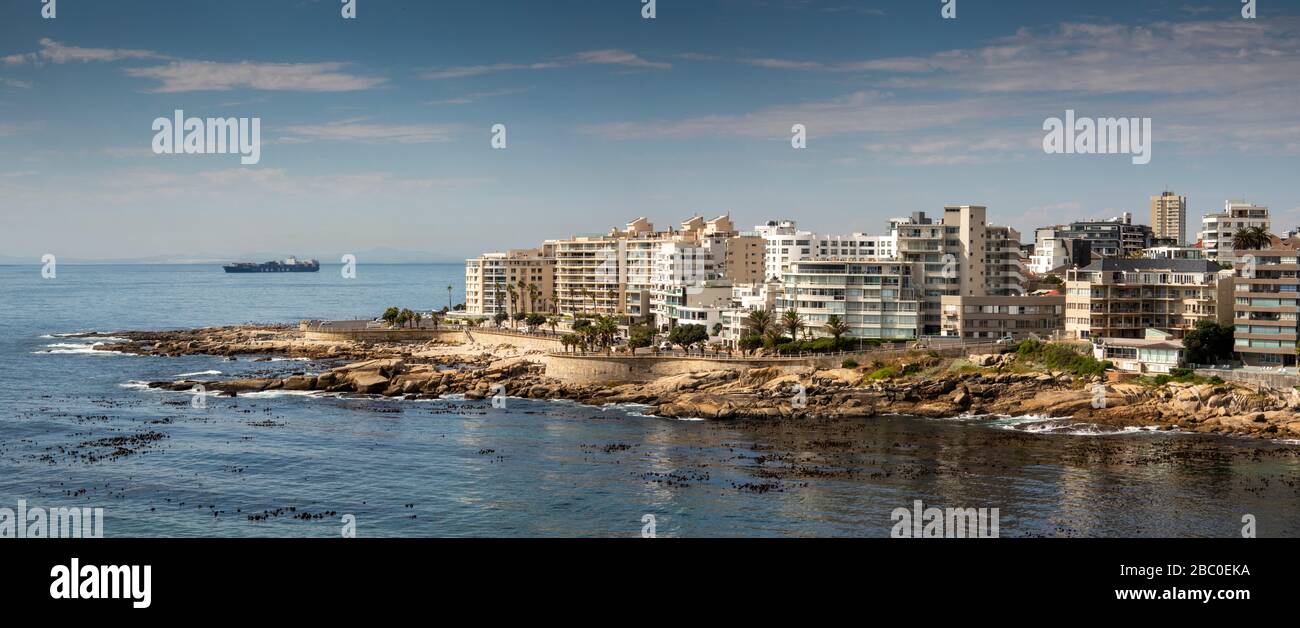 South Africa, Cape Town, Bantry Bay, expensive seafront properties on headland above Atlantic Coast, panoramic Stock Photo