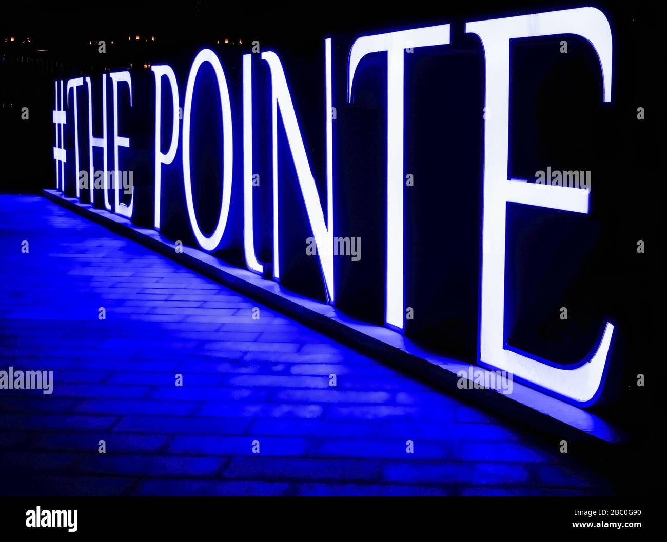 Night time shot of The Pointe at the end of Palm Jumeirah, Dubai, United Arab Emirates. Stock Photo