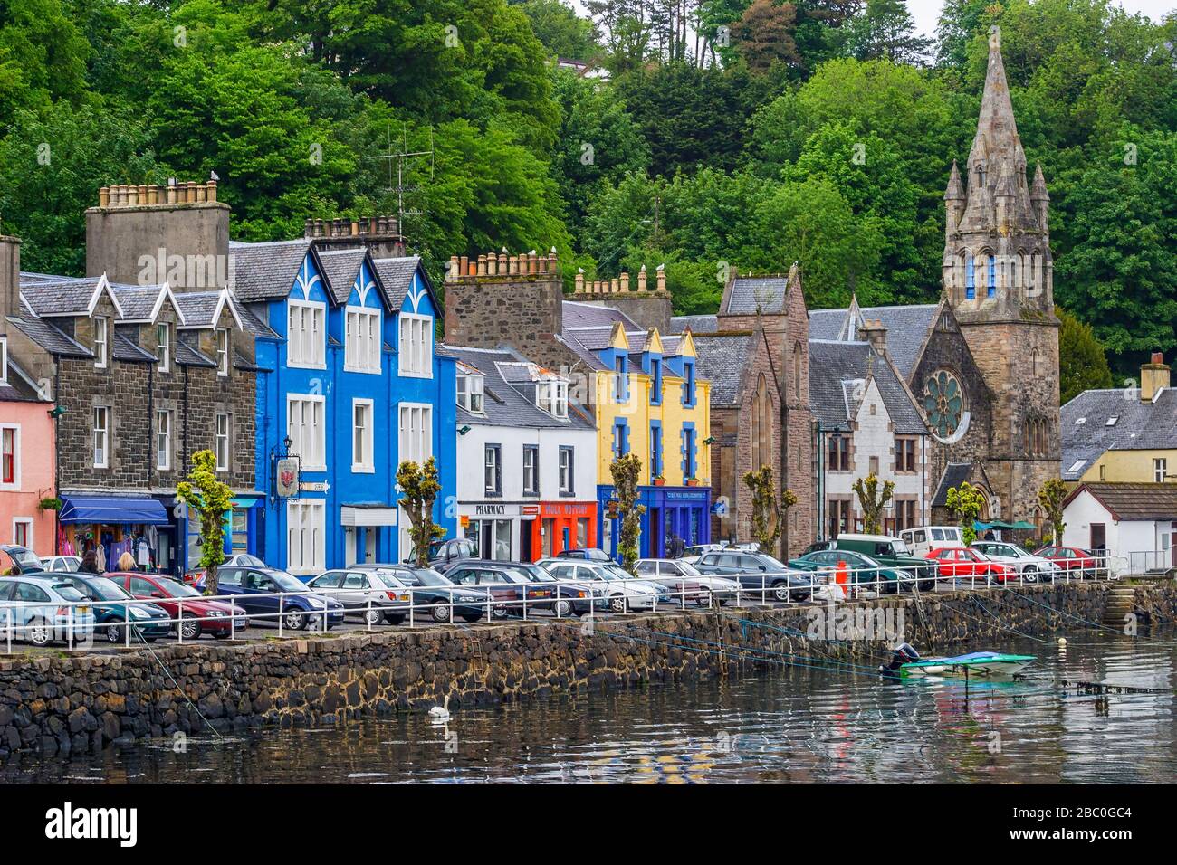 Parked cars at the quay in Tobermory in Scotland Stock Photo