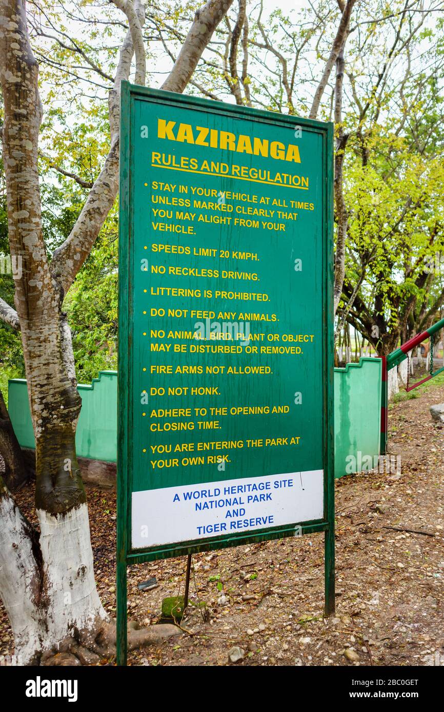 Green Rules and Regulation sign at the entrance to Kaziranga National Park, Assam, northeastern India Stock Photo - Alamy Green Rules and Regulation sign at the entrance to Kaziranga National Park, Assam, northeastern India Stock Photo - Alamy