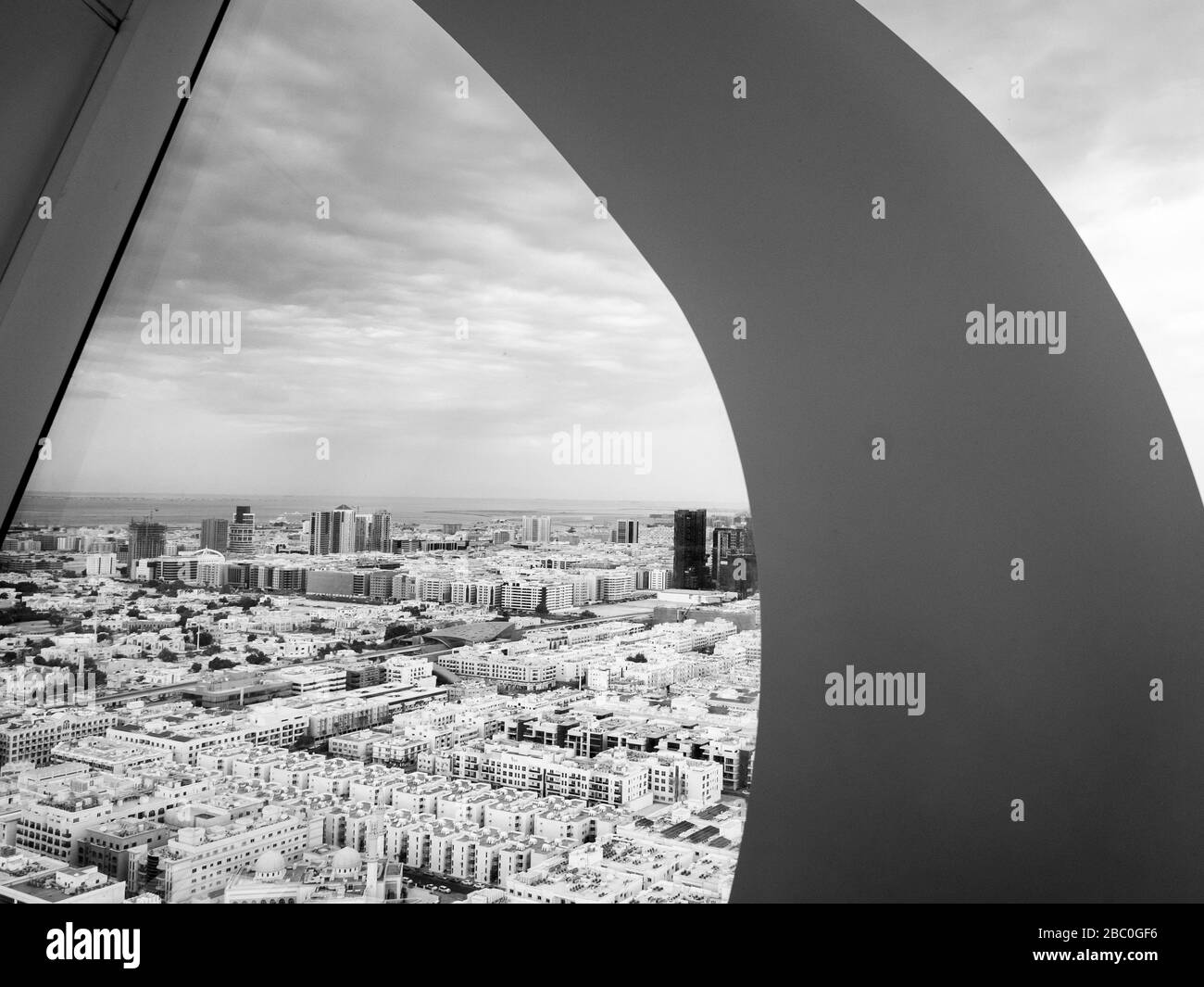 View over Dubai City from the top of the Dubai Frame, Dubai, United Arab Emirates, the largest picture frame on the planet. Stock Photo