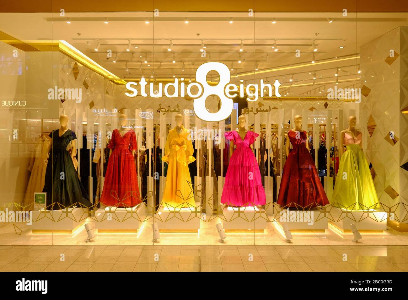 Studio Eight shop window inside the gigantic Dubai Mall in Downtown Dubai, United Arab Emirates. Stock Photo