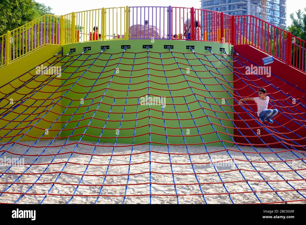 Outdoor children's play area in Zabeel Park bordering the Dubai Frame, Dubai, United Arab