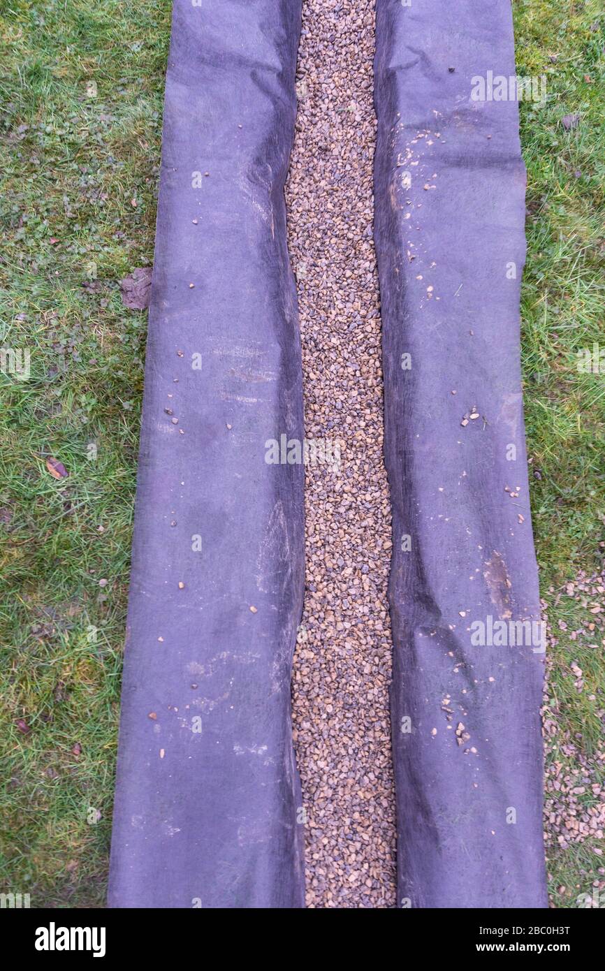 Installing a drainage trench in a garden lawn Stock Photo Alamy
