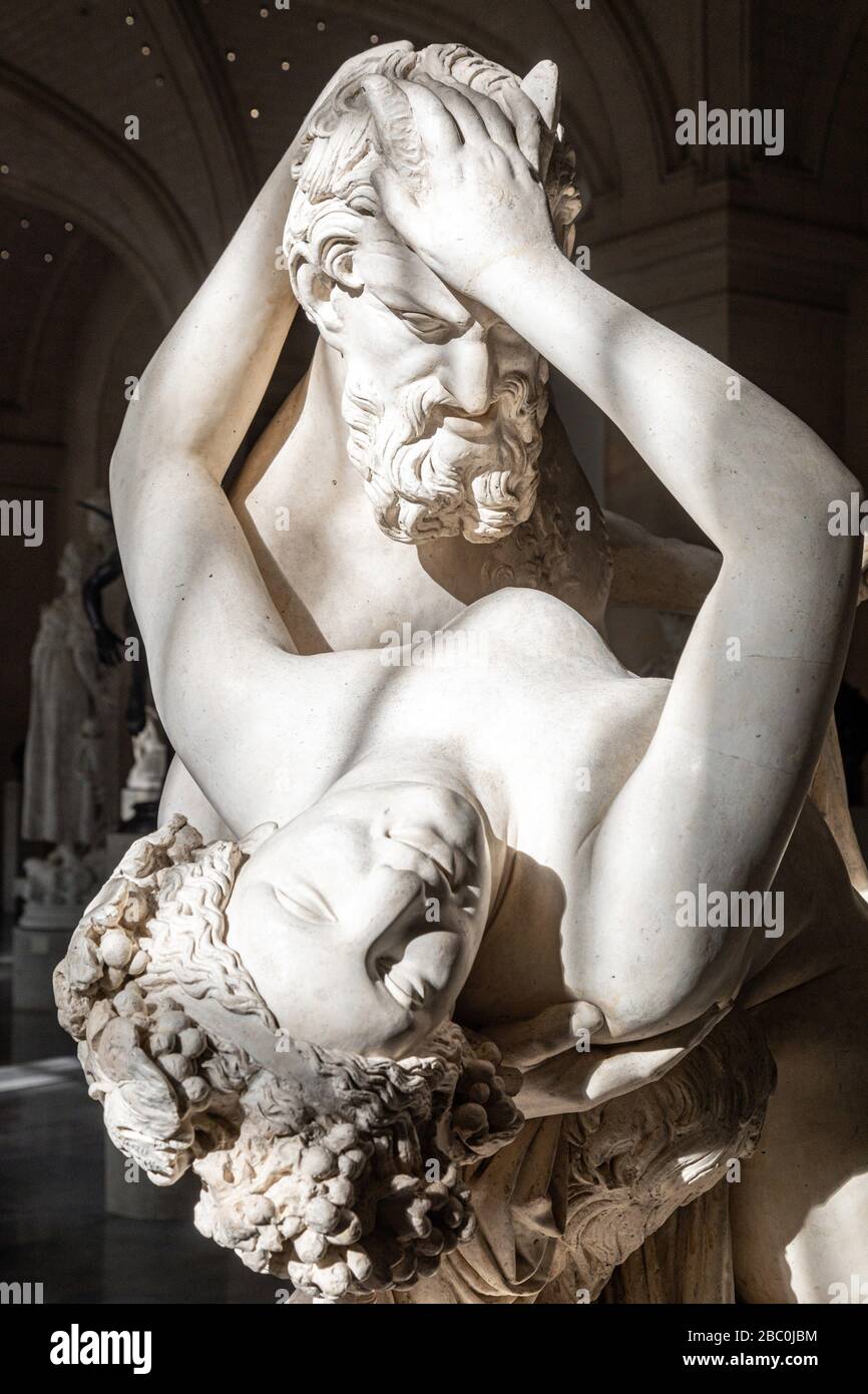 SATYR AND BACCHANTE, CIRCA 1833 BY JEAN JACQUES CALLED JAMES PRADIER, HALL OF 19TH CENTURY SCULPTURES, FINE ARTS PALACE, LILLE, NORD, FRANCE Stock Photo