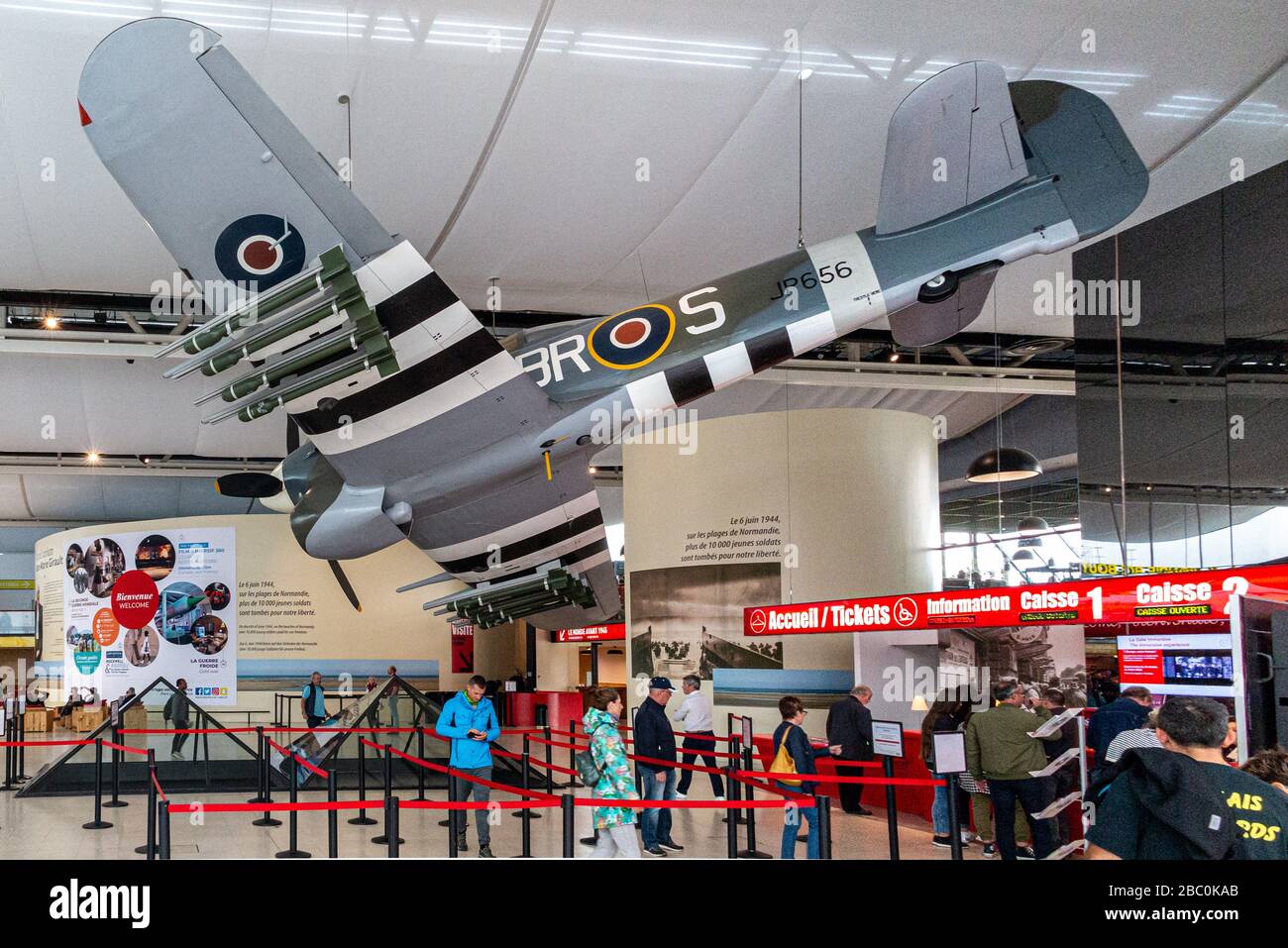 ENTRANCE HALL AND TICKET OFFICE OF THE CAEN MEMORIAL, SPITFIRE FROM THE ROYAL AIR FORCE, D DAY LANDING, CALVADOS (14), NORMANDY, FRANCE Stock Photo