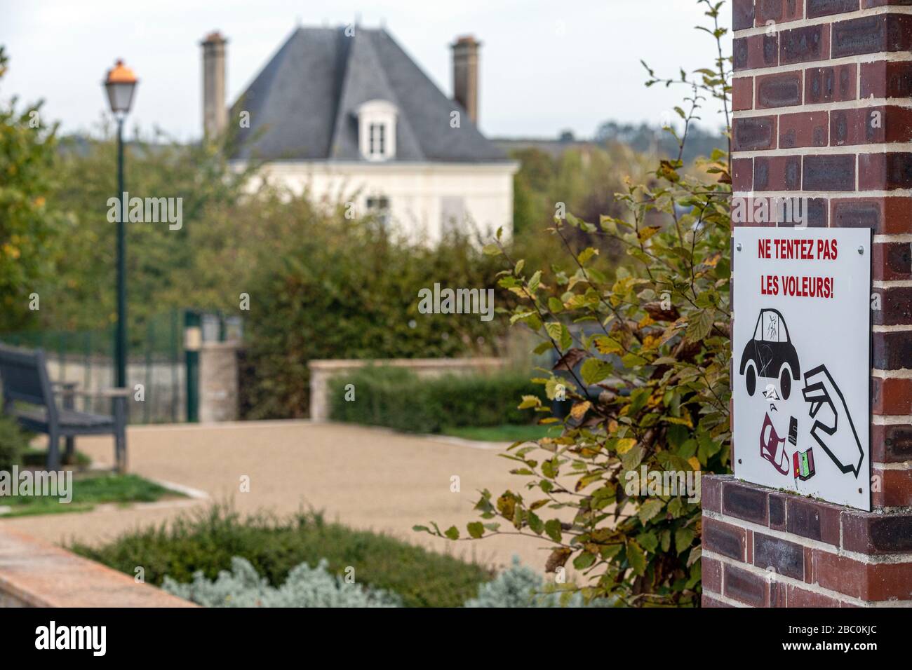 SIGN FOR THE PREVENTION OF THEFT, ANET, EURE-ET-LOIR (28), FRANCE Stock Photo