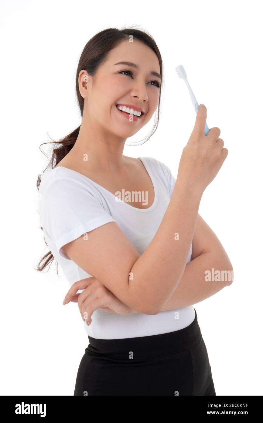 Beautiful Asian Woman Holding A Toothbrush For Brush Teeth Her Is