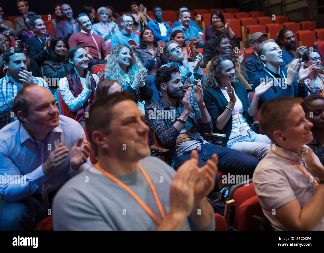 Audience clapping, enjoying conference Stock Photo