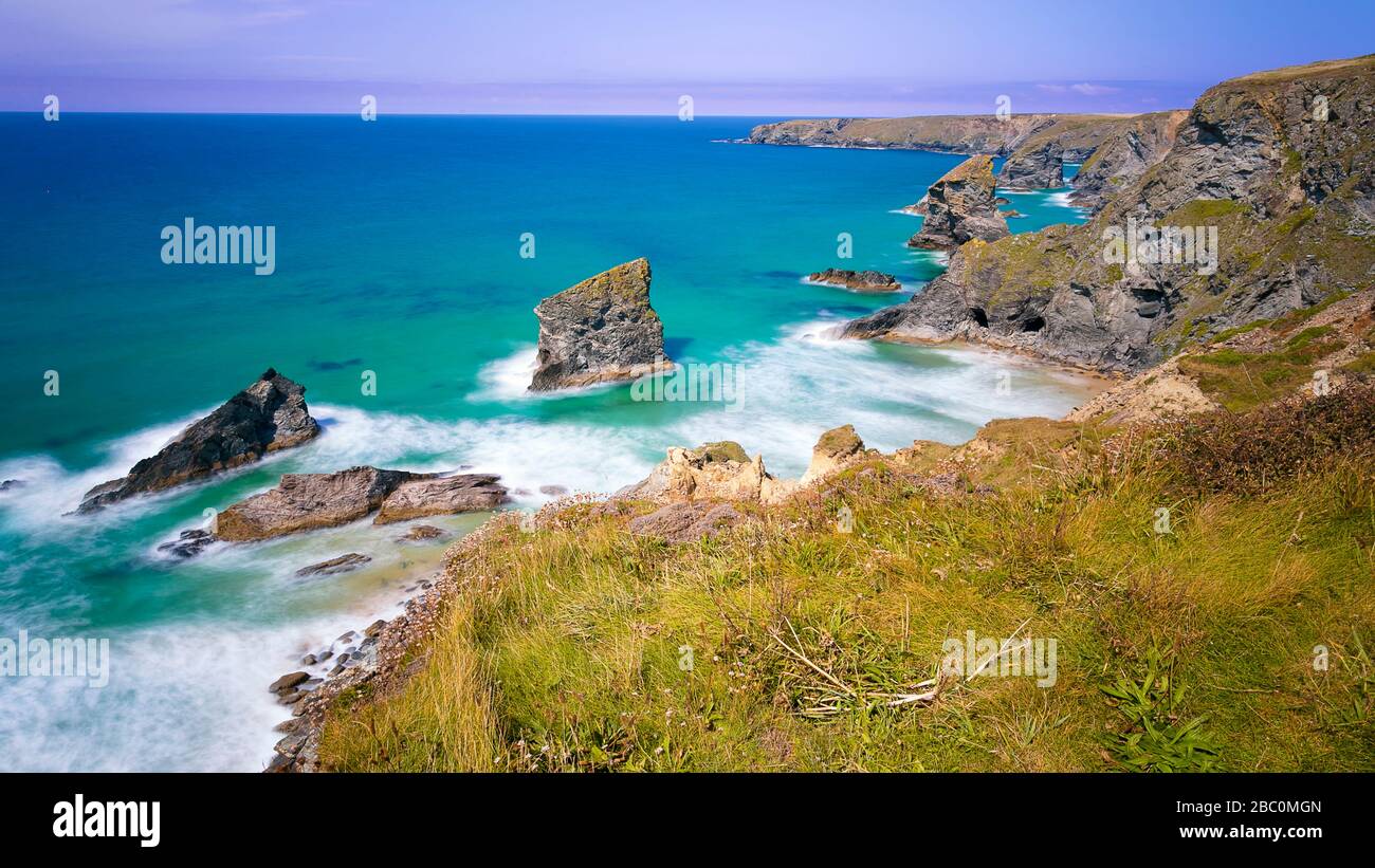 Bedruthan Steps in Summer Stock Photo
