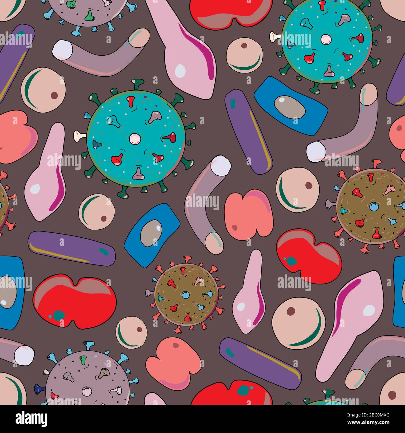 Bacteria virus and germs microorganism cells green inversion seamless ...