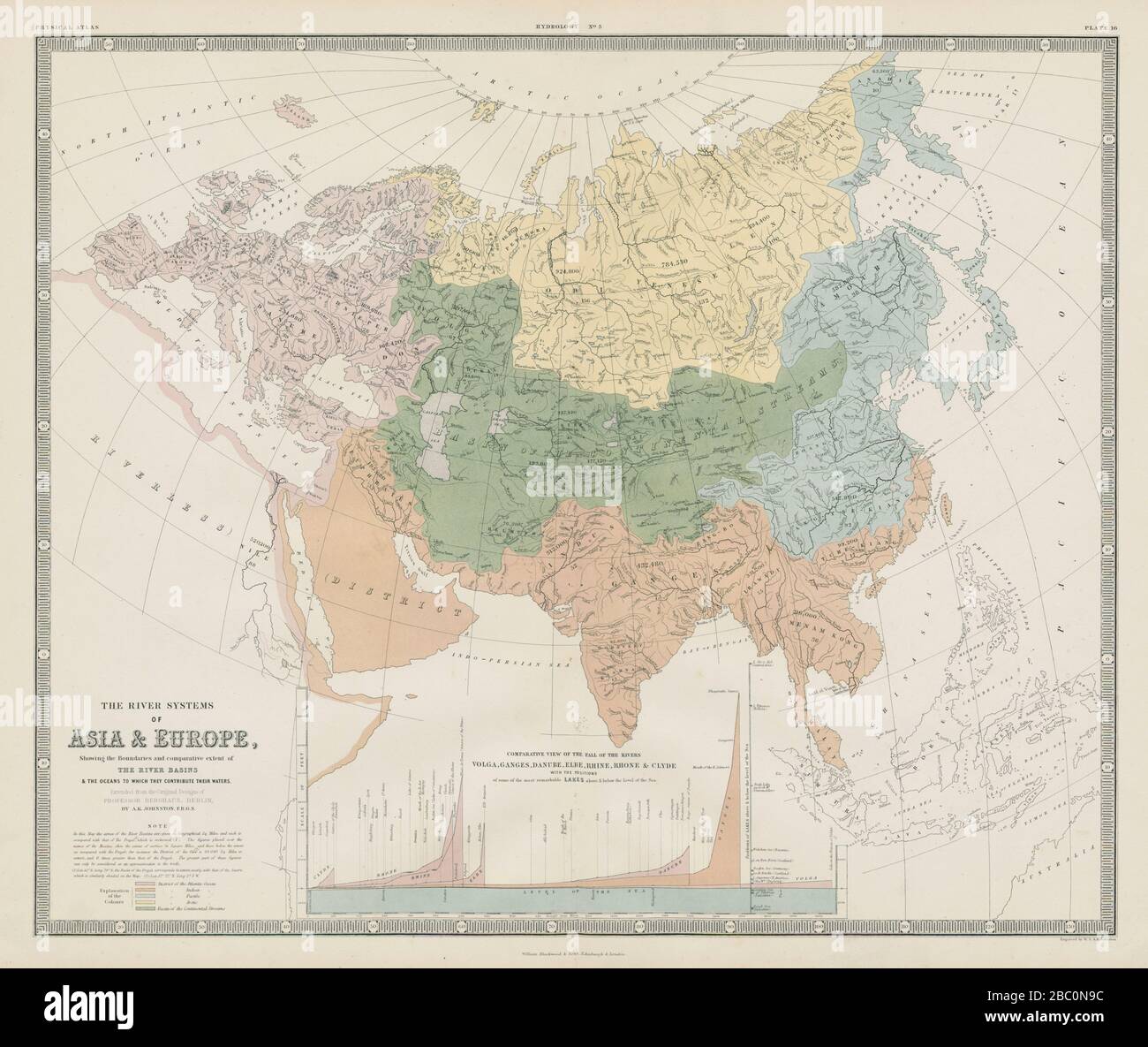 Asia & Europe river systems. Watersheds drainage basins. JOHNSTON 1856 ...