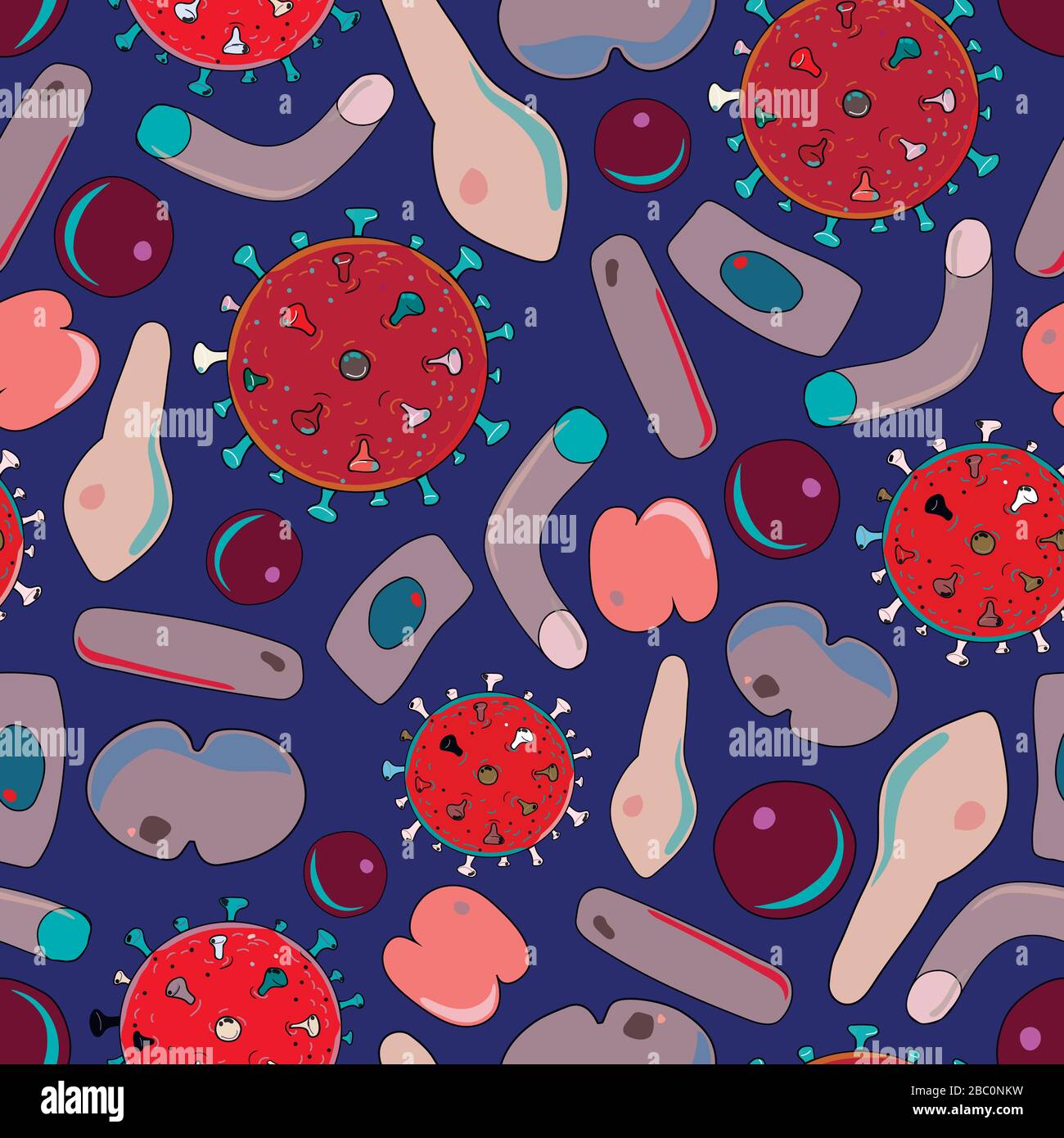 Bacteria virus and germs microorganism cells green inversion seamless ...