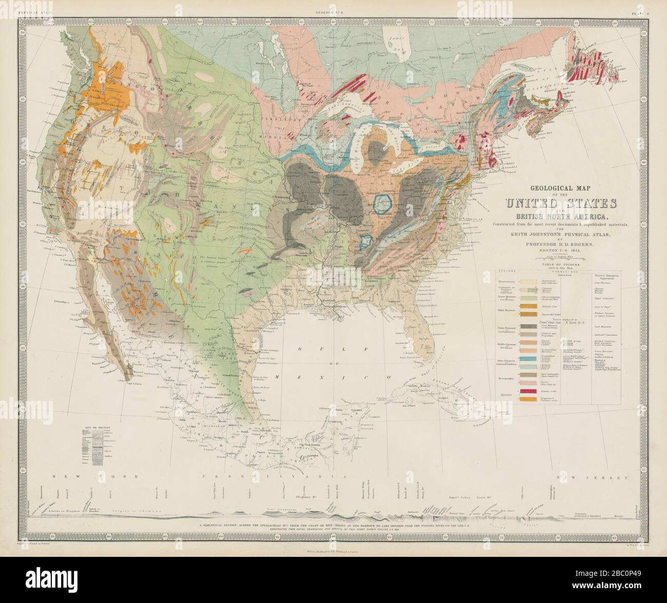 Geological Map of the United States and British North America. Canada 1856 Stock Photo