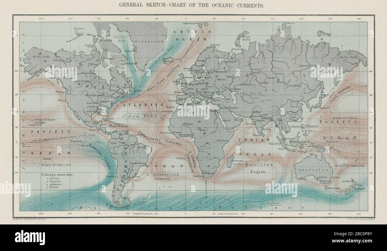 Chart of the Oceanic Currents. JOHNSTON 1856 old antique map plan Stock Photo