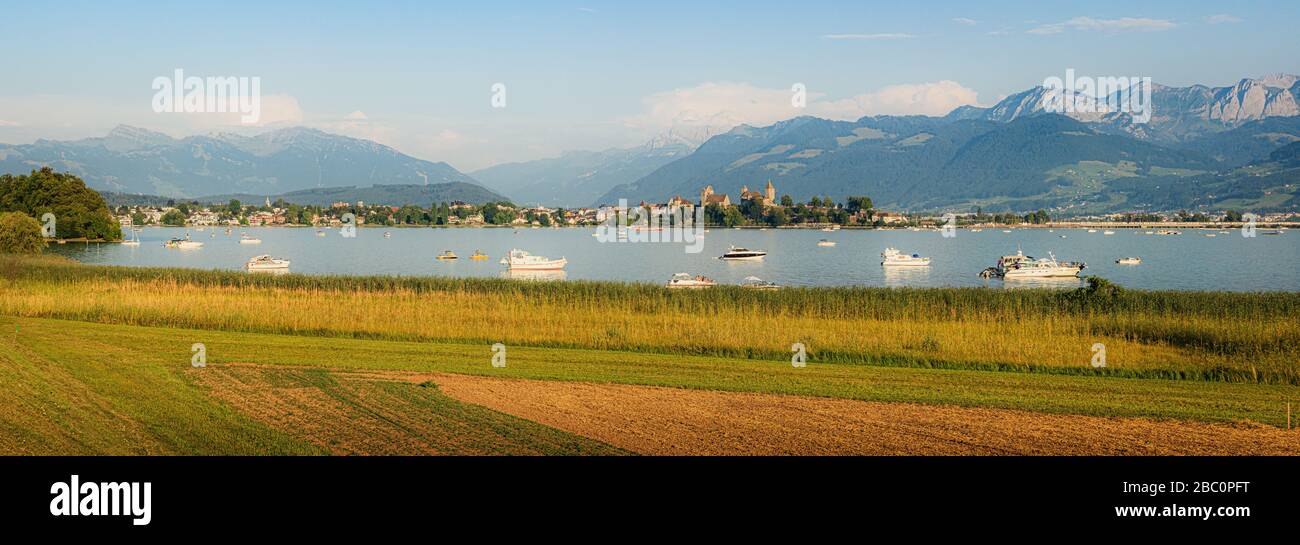 Lake Zurich with historic town of Rapperswil Jona in summer, Switzerland Stock Photo