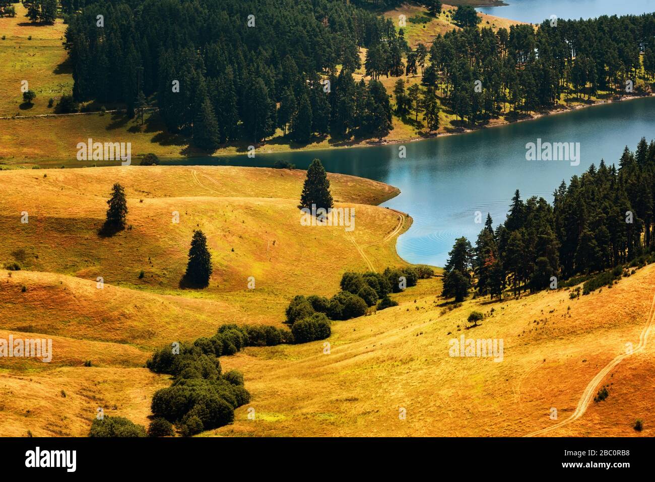 Stunning landscape. Summertime at Dospat Dam, Western Rhodopes, Bulgaria Stock Photo