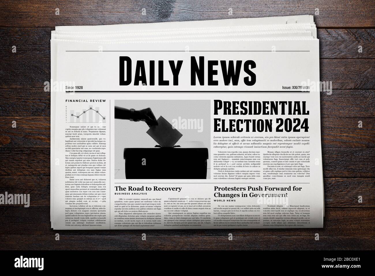 Presidential election 2024 news on daily newspaper. Stock Photo