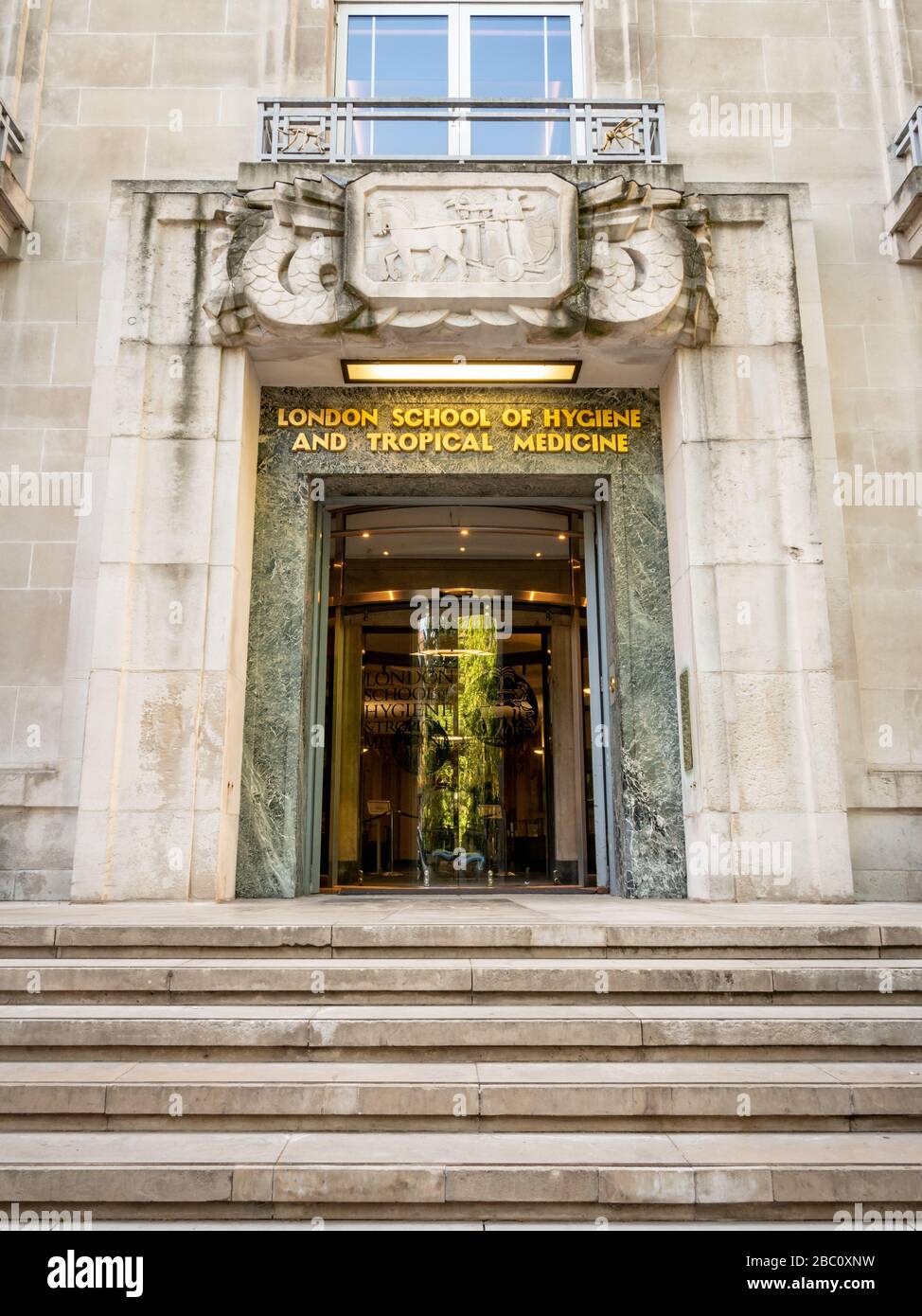 The London School of Hygiene and Tropical Medicine, Bloomsbury. Art Deco entrance to the LSHTM, a constituent college of the University of London. Stock Photo