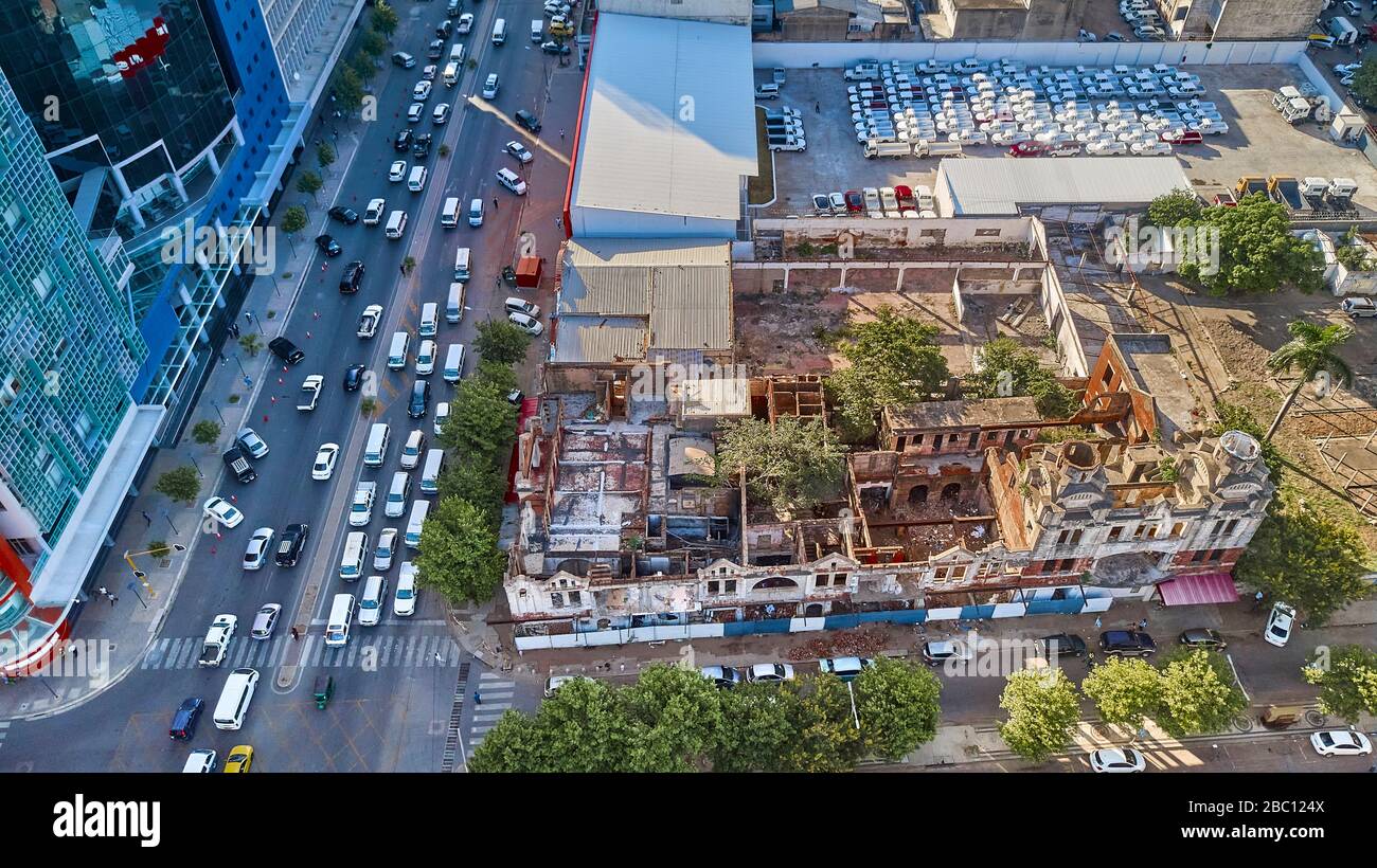 Mozambique, Maputo, Aerial view of traffic jam on city intersection Stock Photo