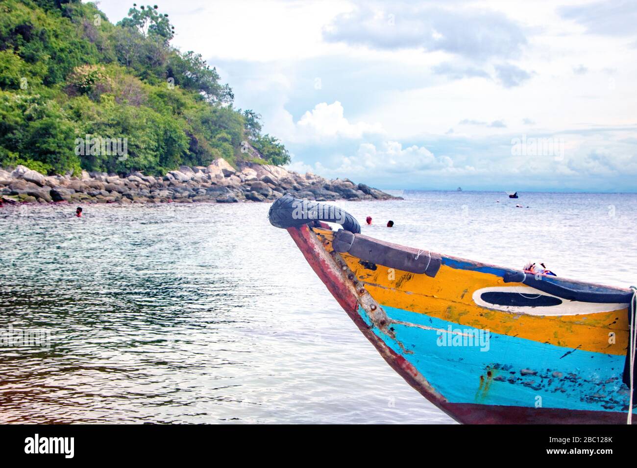 traditional vetnamese wooden Boat, with painted eyes in the island of