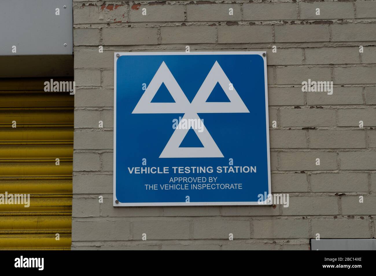 MOT Vehicle Testing Station sign. British Isles. Stock Photo