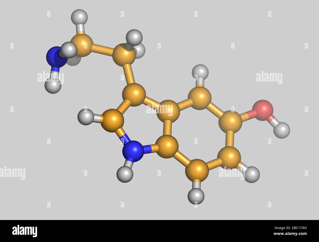 Serotonin molecular model with atoms Stock Photo