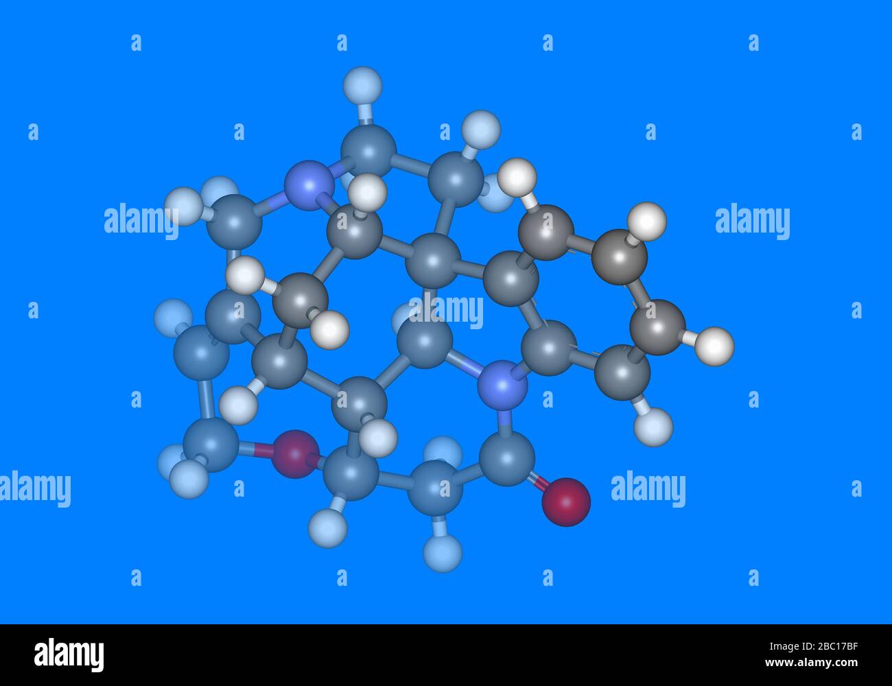 Strychnin molecular model with atoms Stock Photo