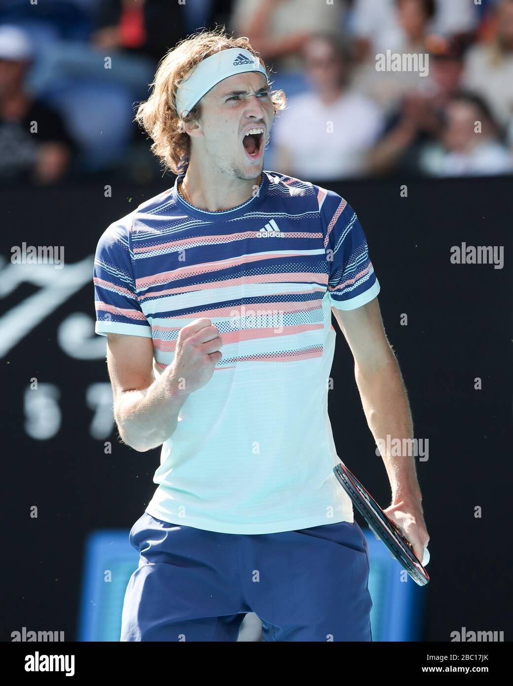 German tennis player Alexander Zverev celebrating his victory during  Australian Open 2020 tennis tournament, Melbourne Park, Melbourne,  Victoria, Aust Stock Photo - Alamy