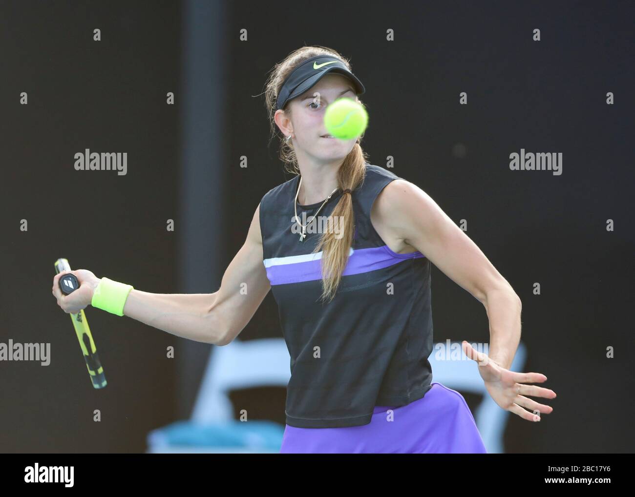 German tennis player Alexandra Vecic playing a forehand shot in