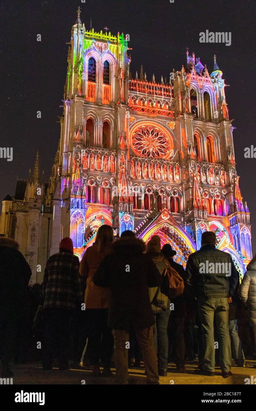 CHROMA, MONUMENTAL SHOW ON THE FACADE OF THE NOTRE DAME CATHEDRAL OF AMIENS, SOMME, PICARDY, HAUTS DE FRANCE Stock Photo