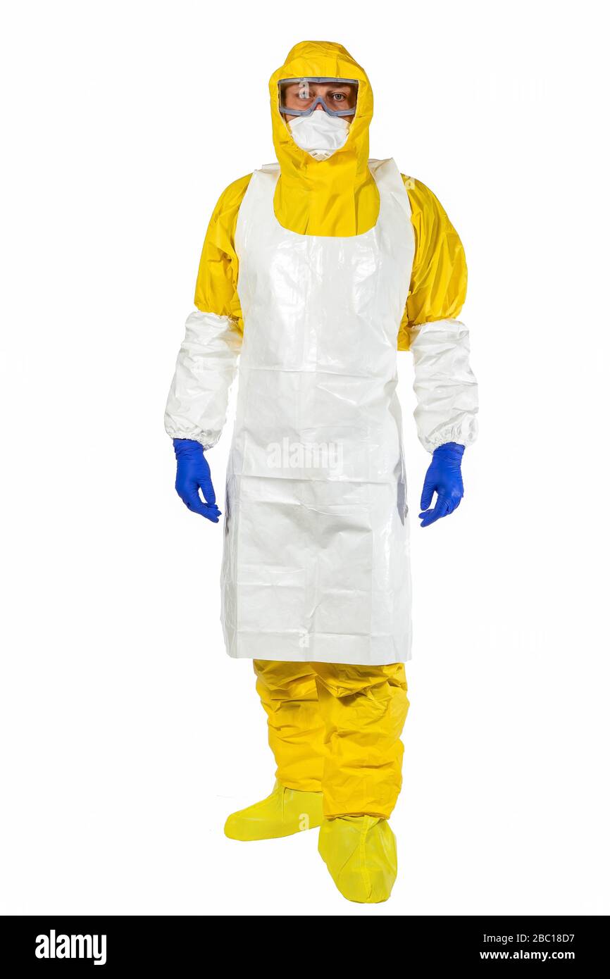 FIRE DEPARTMENT BIOHAZARD SUIT, SDIS 77, MELUN, SEINE ET MARNE, ILE DE FRANCE Stock Photo