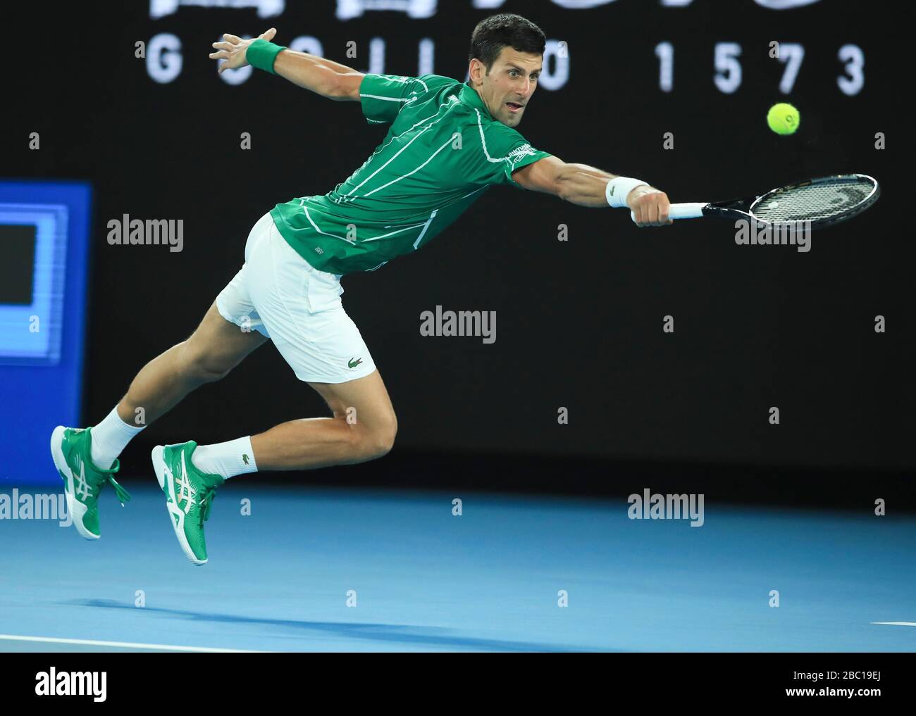 Serbian tennis player Novak Djokovic playing backhand return shot in  Australian Open 2020 Tennis Tournament, Melbourne Park, Melbourne,  Victoria, Aust Stock Photo - Alamy